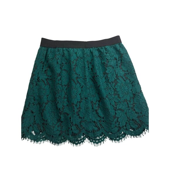 J. Crew Womens Lace A-Line Skirt Size 4 Knee Length Kelly Green Black Elastic Wa - Picture 2 of 4